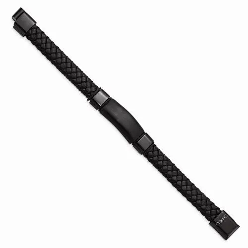 Stainless Steel Brushed Black IP-Plated Braided Leather Bracelet