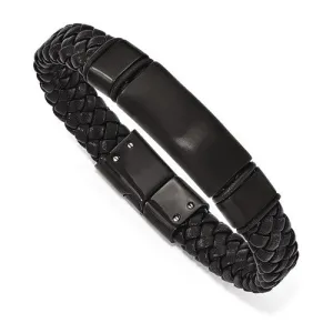 Stainless Steel Brushed Black IP-Plated Braided Leather Bracelet