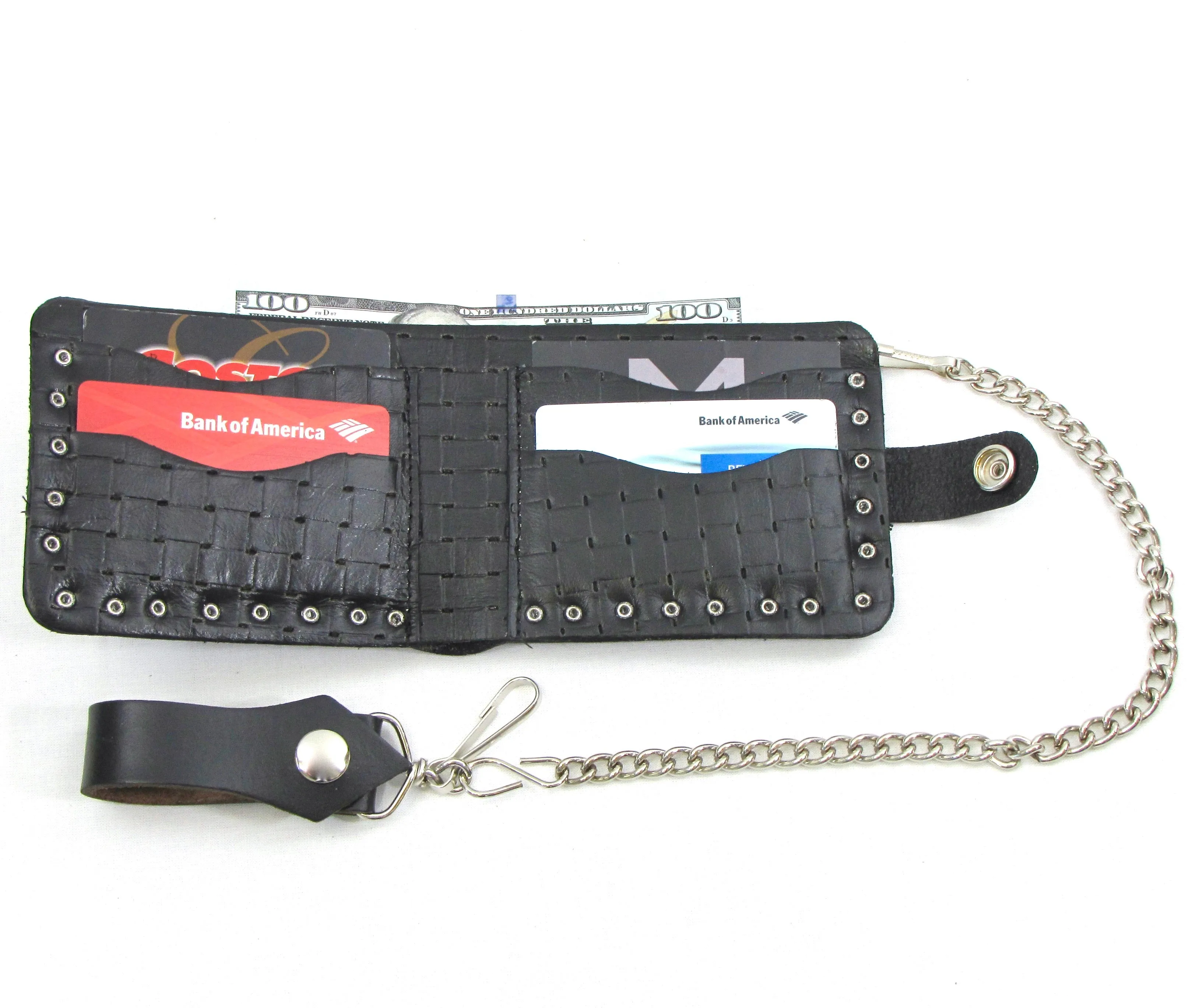 Studded Black Billfold w/Chain- Horse