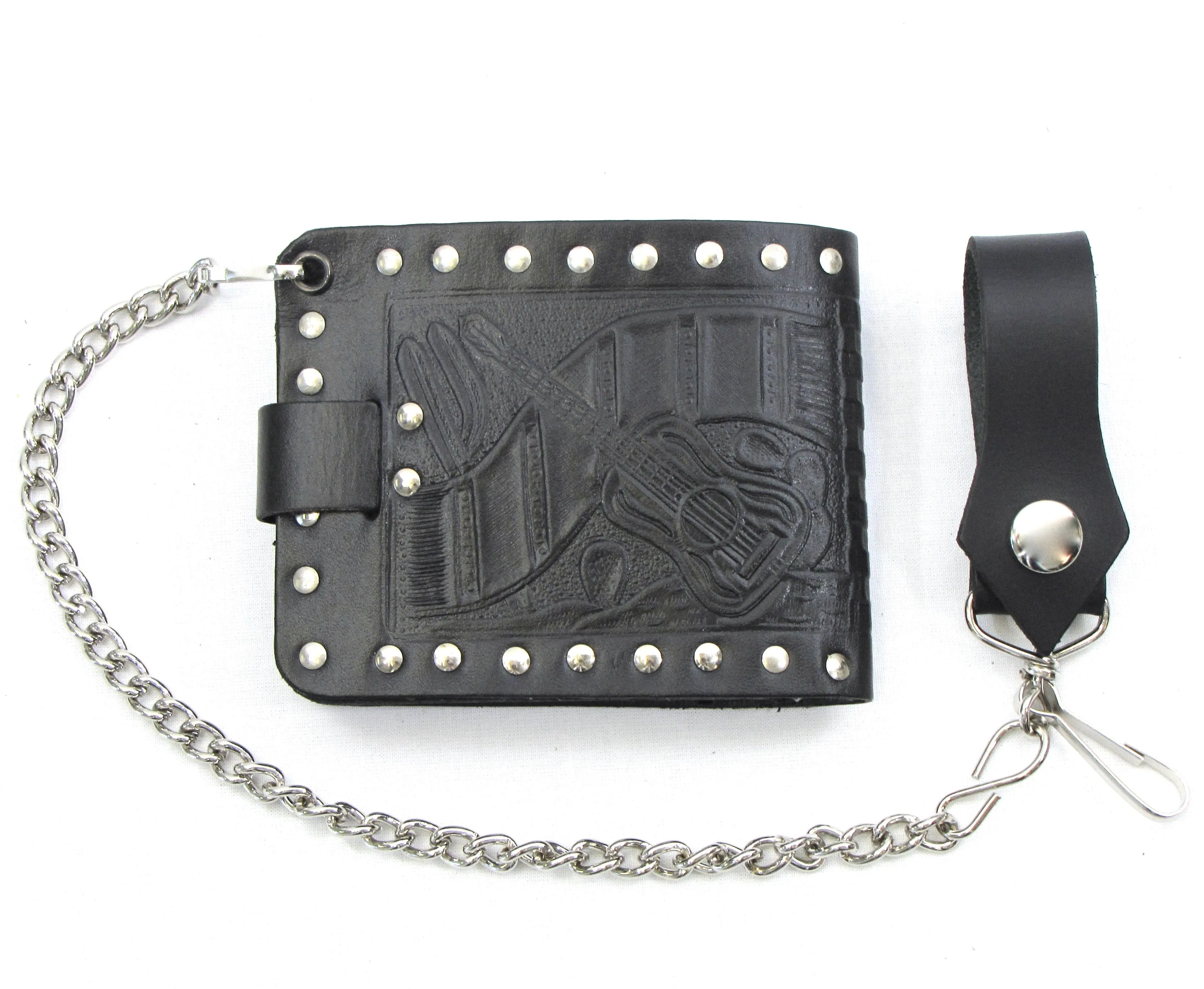 Studded Black Billfold w/Chain- Horse