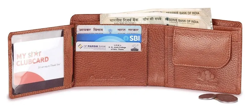 THE CLOWNFISH Brown Men's Wallet - RFID Protection, Genuine Leather | Bifold Design | 12cm x 9.5cm | Brown
