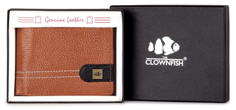 THE CLOWNFISH Brown Men's Wallet - RFID Protection, Genuine Leather | Bifold Design | 12cm x 9.5cm | Brown