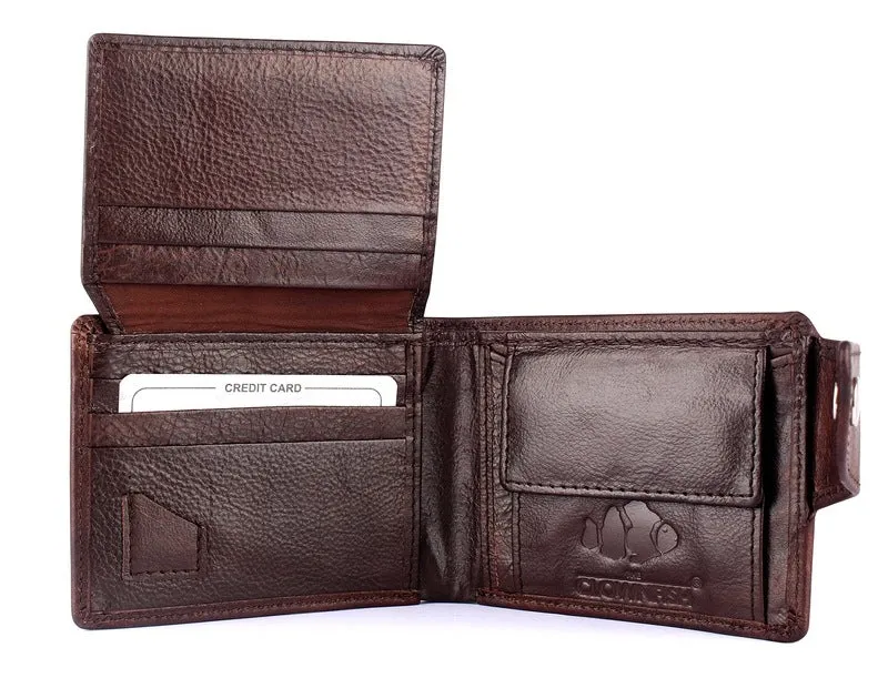 THE CLOWNFISH Coffee Men's Wallet - Premium Leather, RFID Protection | 8 Compartments | Casual Style