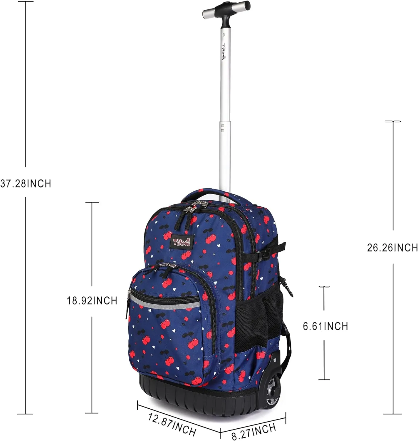 Tilami 19 inch Cherry Blue Rolling Backpack with Lunchbox Wheeled Laptop Backpack