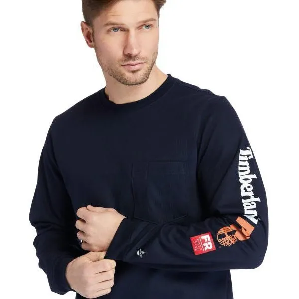 Timberland Pro Men's FR Cotton Core LS W/ Logo Work T-Shirt - Navy - TB0A1V8D410