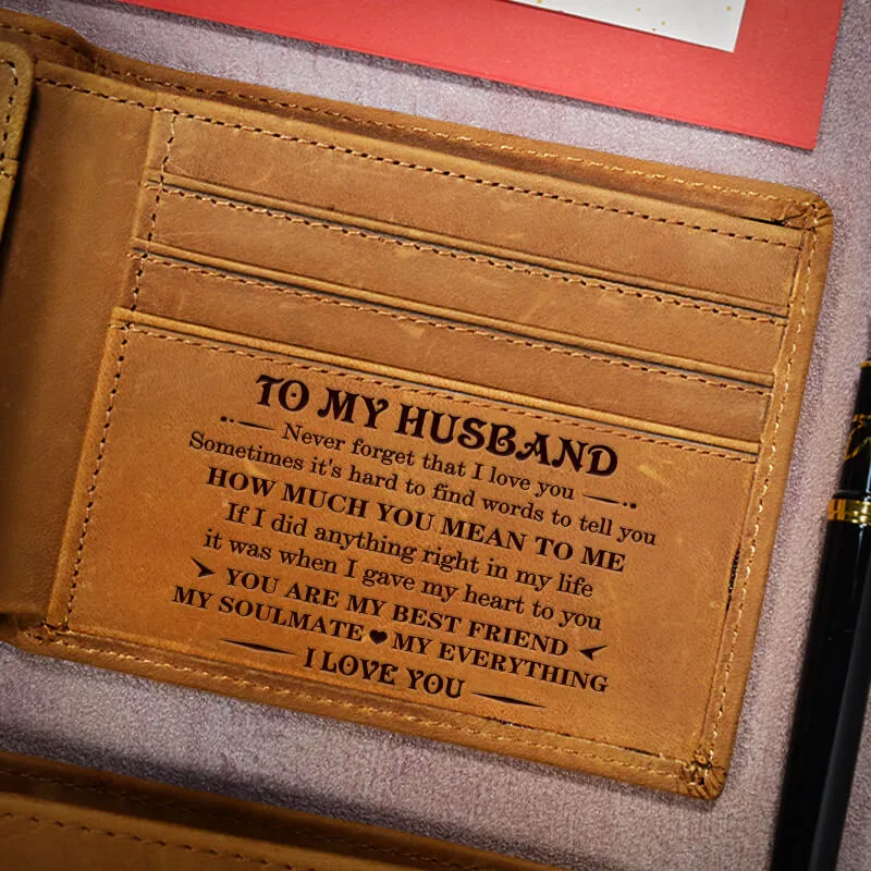 To Husband Gifts, Engraved Leather Bifold Wallets