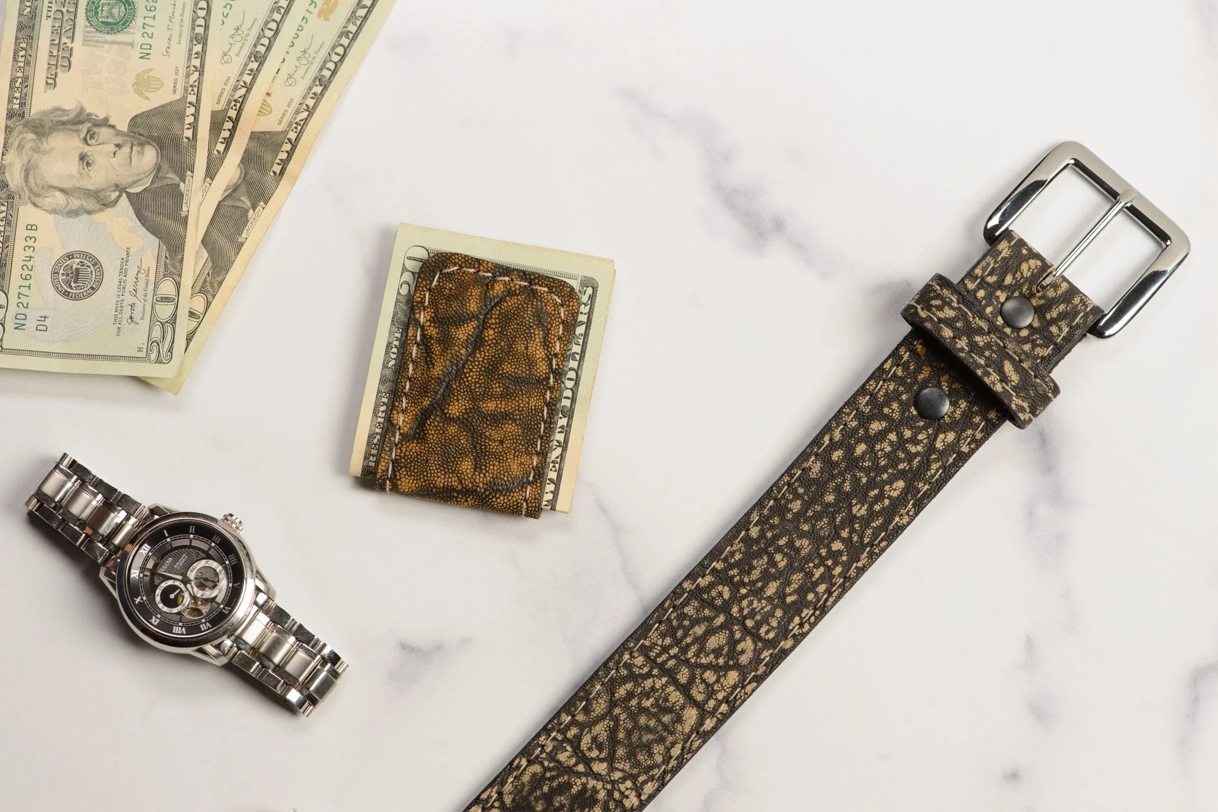 Tree Bark Elephant Men's Magnetic Money Clip