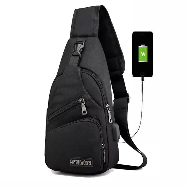 USB Charging Crossbody Anti Theft Chest Short Trip Messengers Bag for men