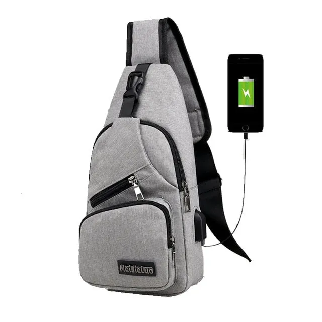 USB Charging Crossbody Anti Theft Chest Short Trip Messengers Bag for men