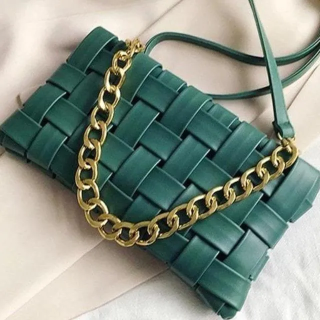 Valencia Basket Weave Clutch - Hunter Green