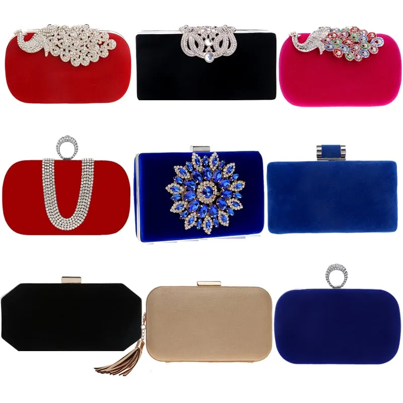 Velvet luxury women clutch party diamonds