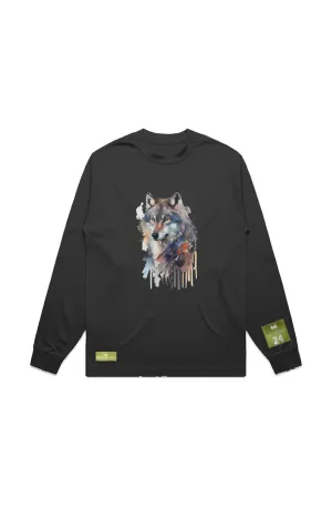 WOLFPACK UNLTD L/S GRAPHIC TEE | SILVER PALE MOON |BLACK