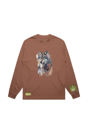 WOLFPACK UNLTD L/S GRAPHIC TEE | SILVER PALE MOON |CLAY BROWN