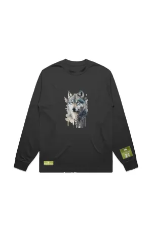 WOLFPACK UNLTD L/S GRAPHIC TEE | WHITE NIGHT RIDER | BLACK