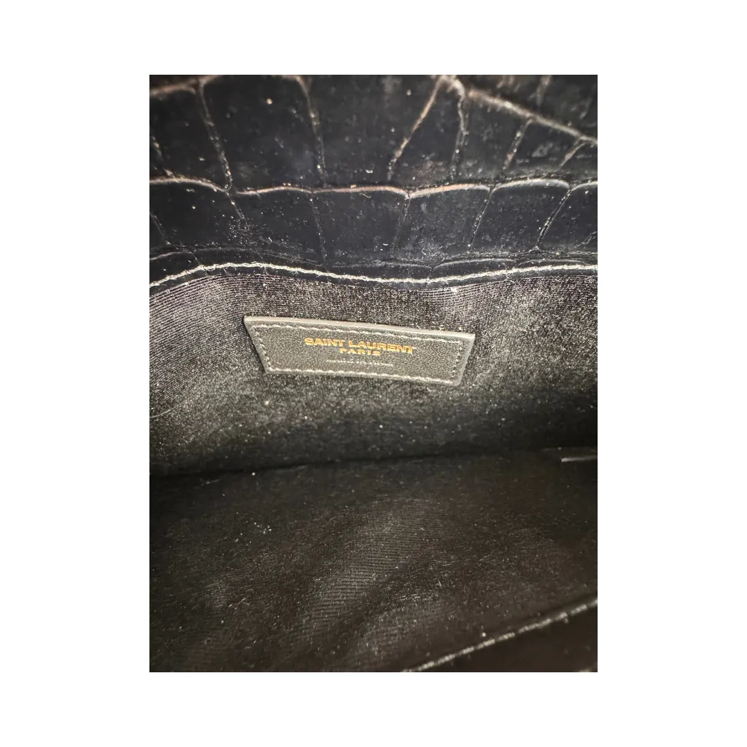 YSL Uptown Croc Embossed Clutch