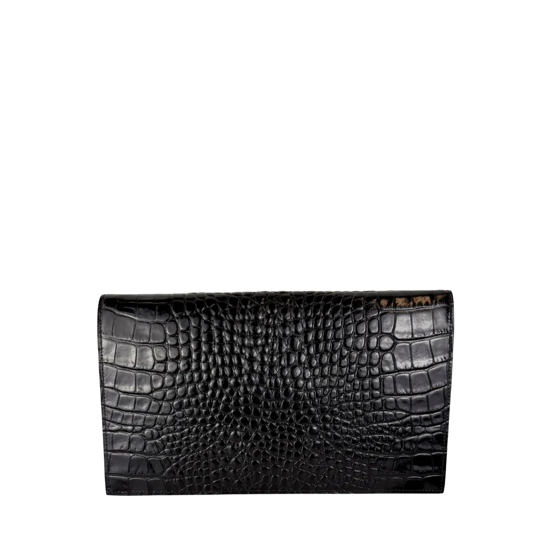 YSL Uptown Croc Embossed Clutch