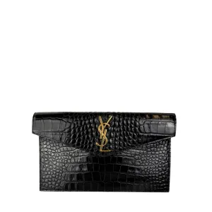 YSL Uptown Croc Embossed Clutch